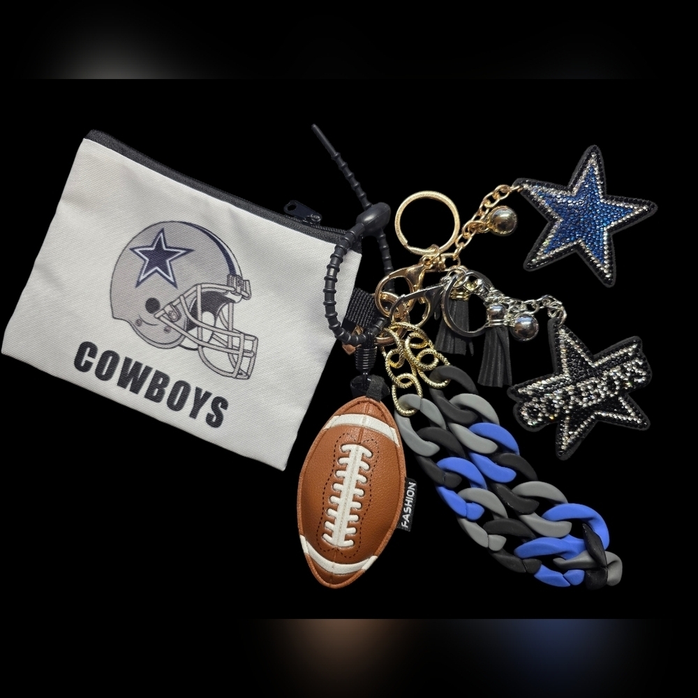 Cowboys Themed Bag Charm Keychain Set with Pouch